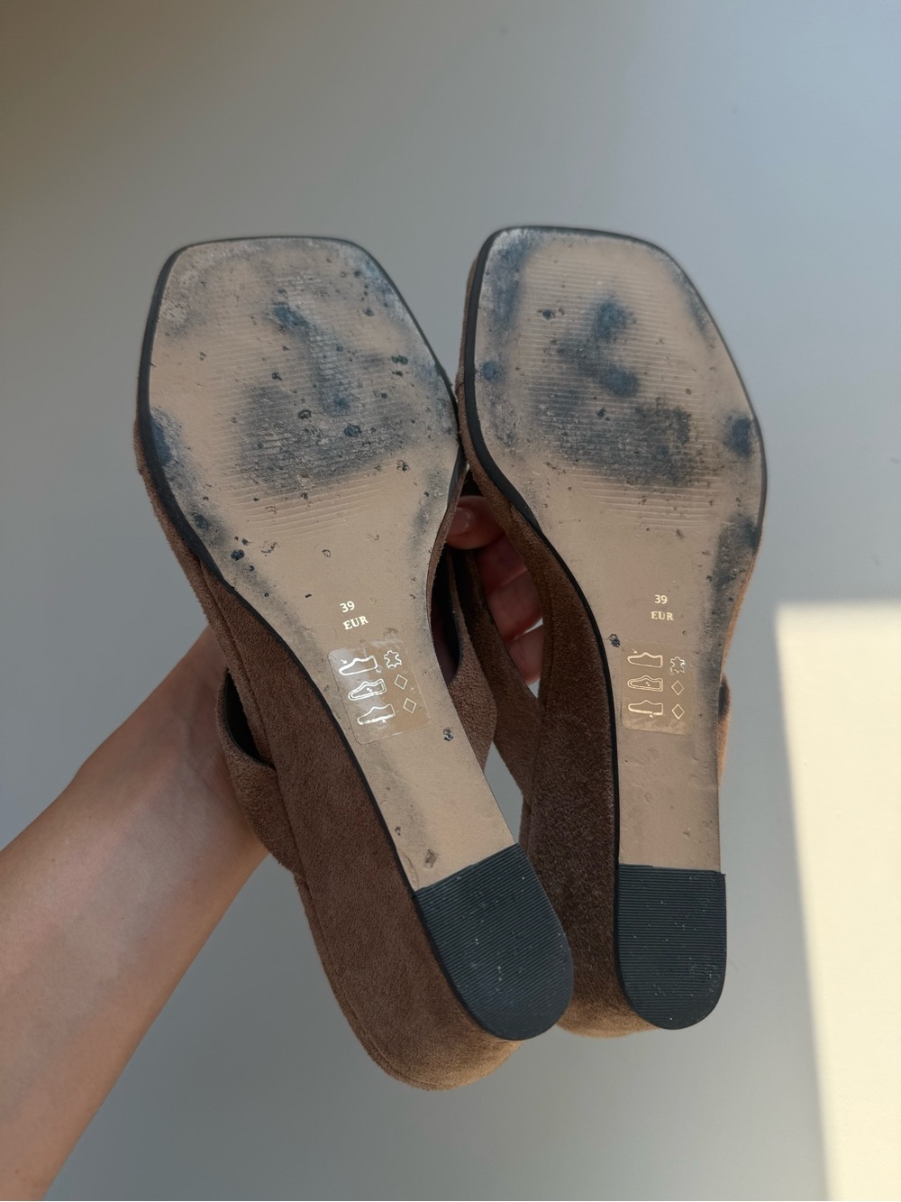 Anthropologie Taupe Suede Wedge Flip Flop Heels EU 39 US 8.5 - Picture 6 of 11